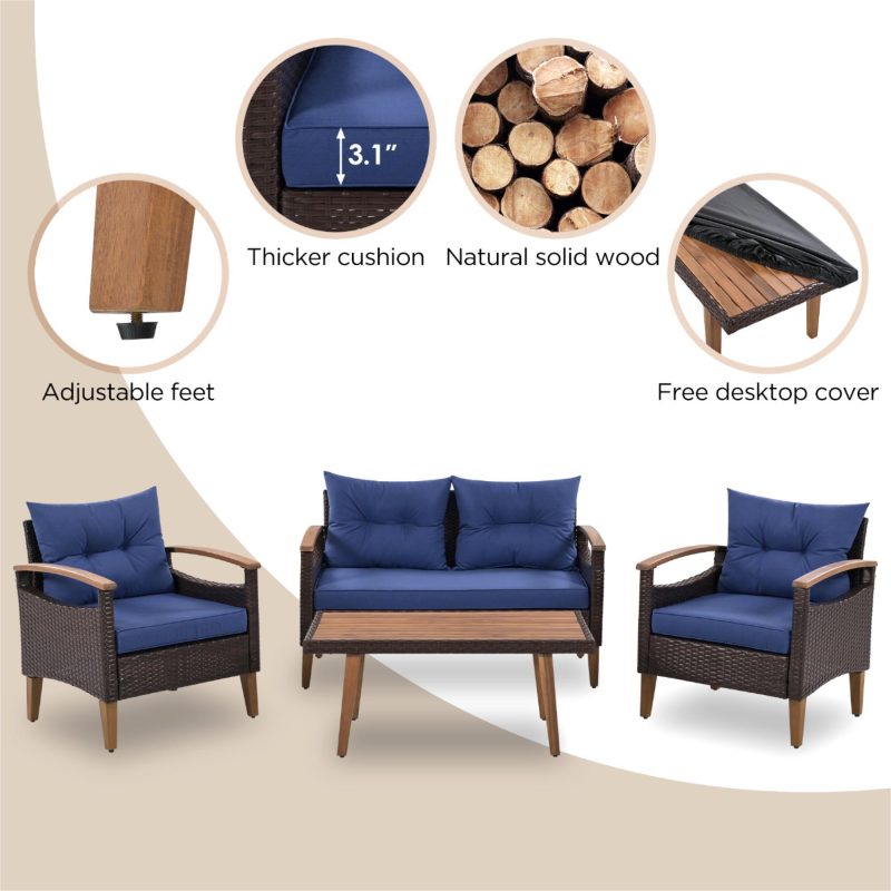 4-Piece Patio Rattan Outdoor Garden Sofa Set - Image 3