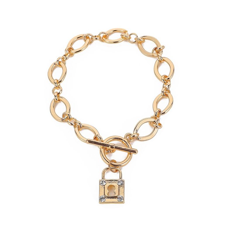 Thick Chain Diamond Padlock Bracelet