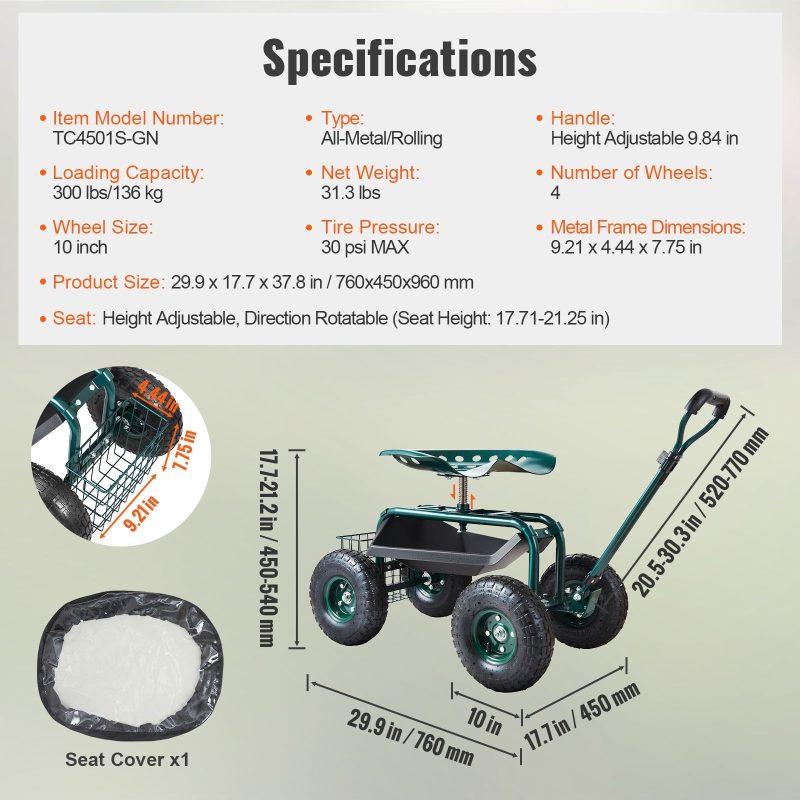 360 Degree Garden Cart Rolling Workseat With Wheel - Image 4