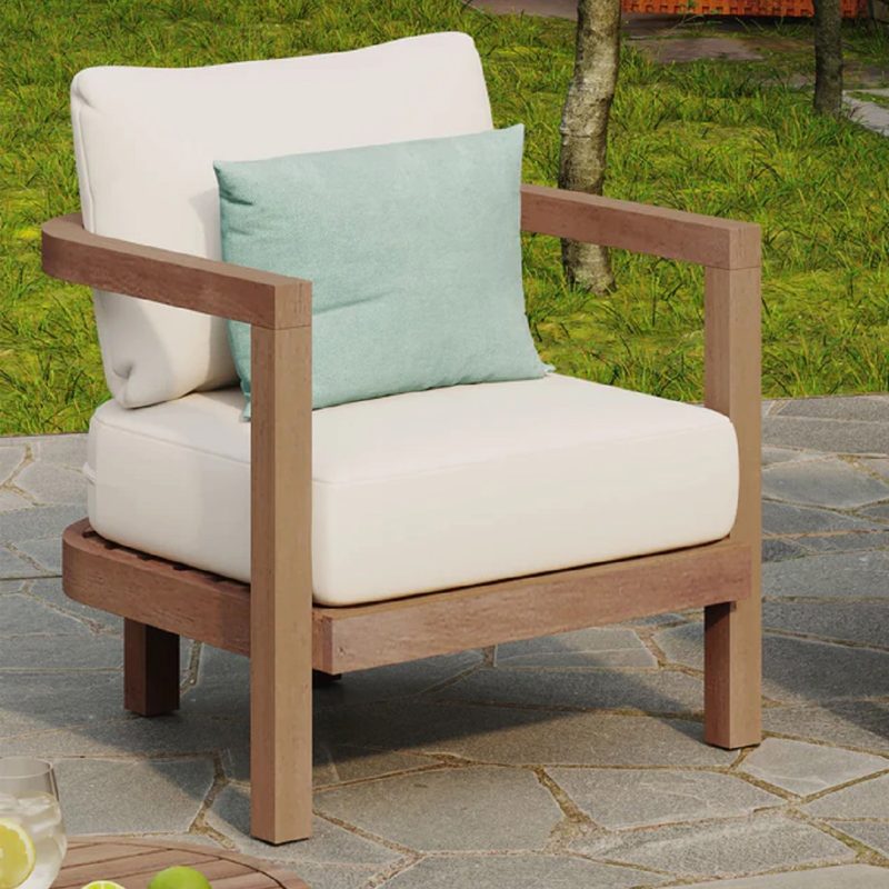 Outdoor Acacia Waterproof Thick Cushion Deep Chair - Image 3