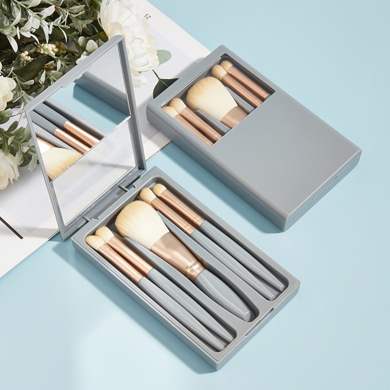5 PCs Travel Makeup Brushes With Mirror Set