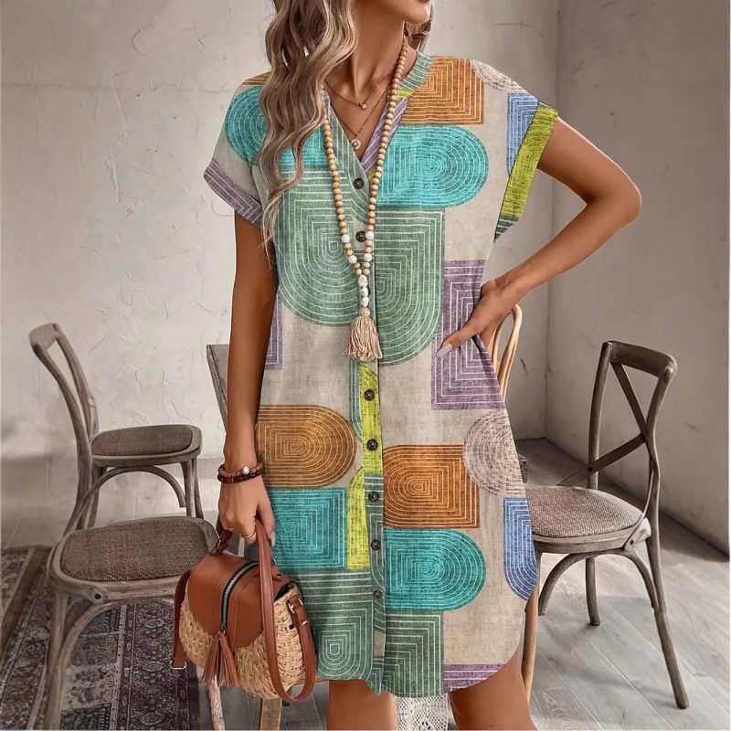 Elegant V-neck Button Dress - Image 2