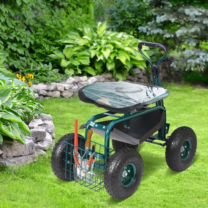 360 Degree Garden Cart Rolling Workseat With Wheel - Image 6