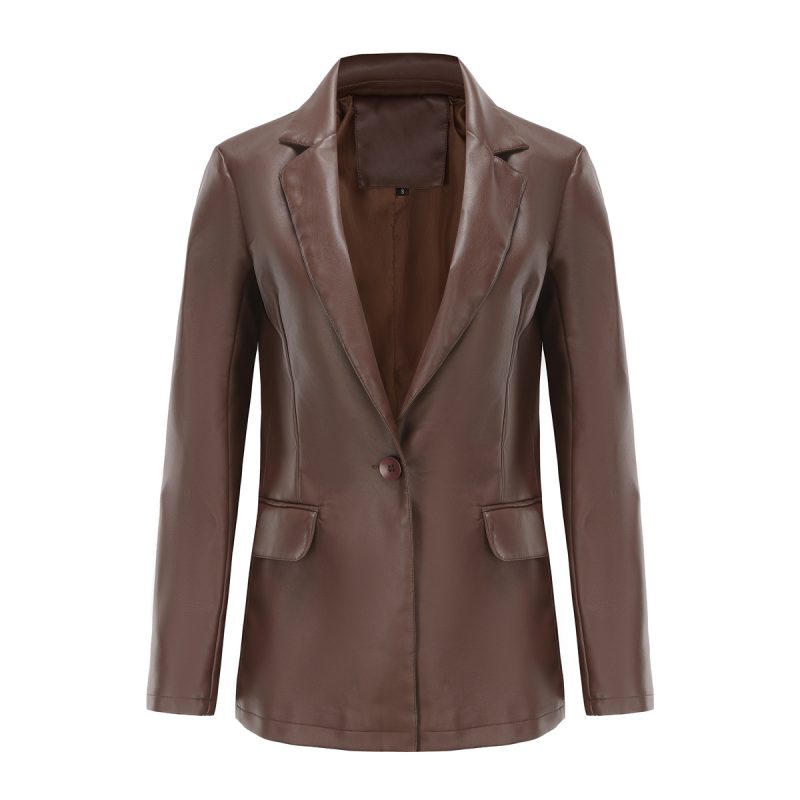 Single Button Leisure Leather Coat - Image 8