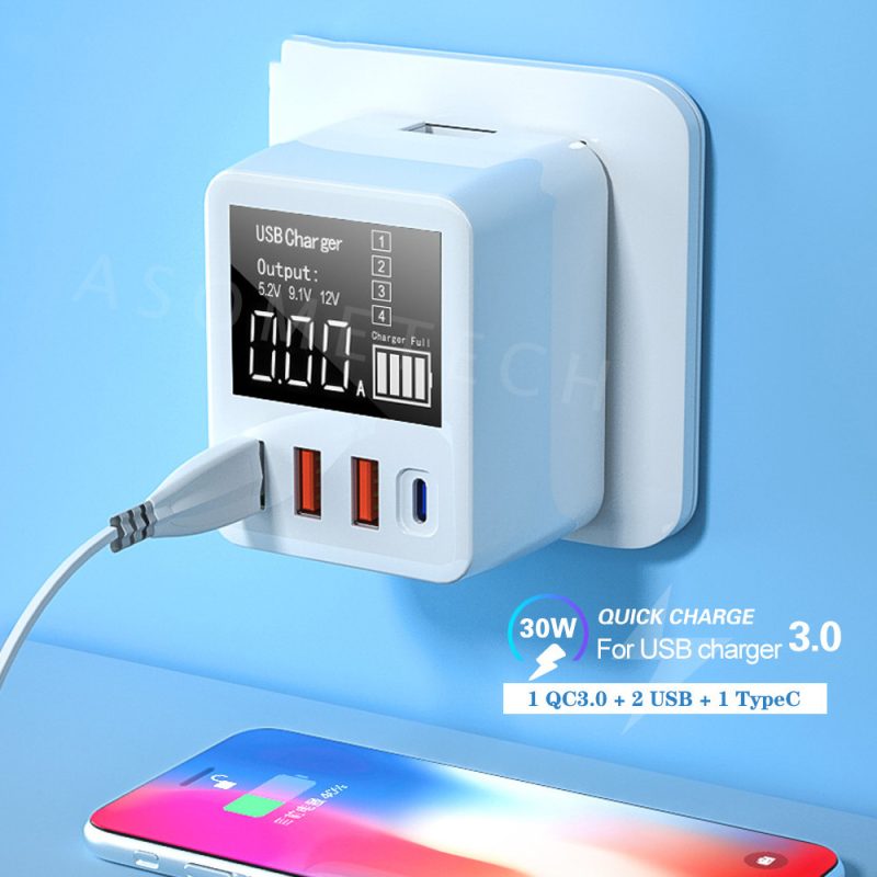 4-Port Travel Charging Head Adapter WIth Display