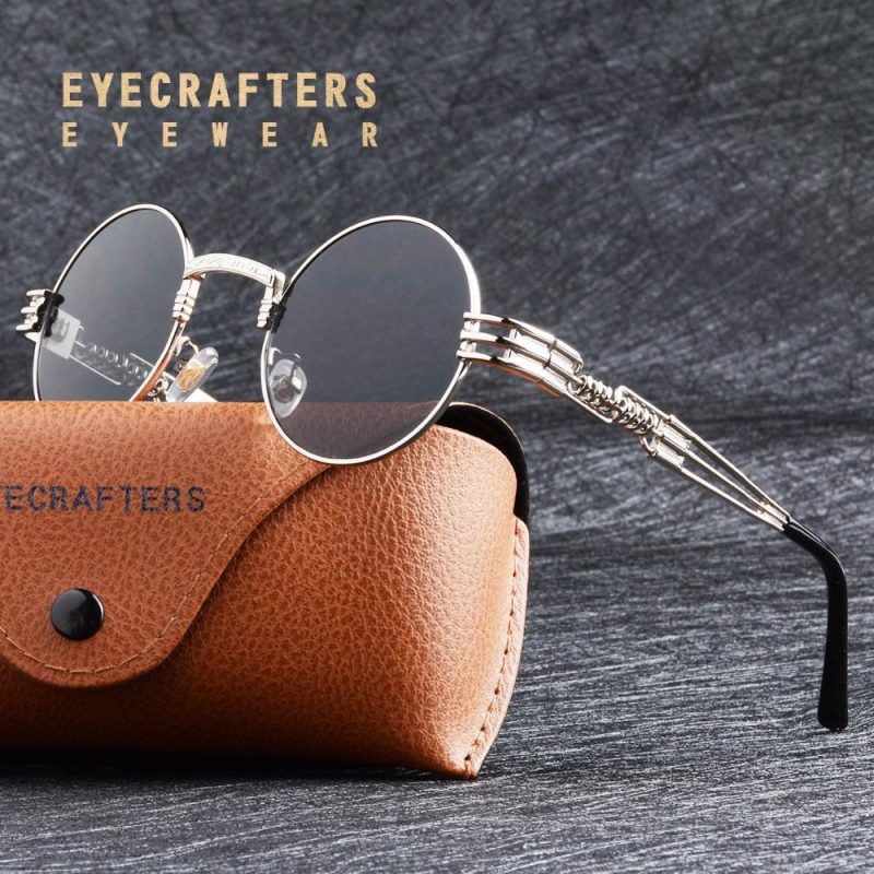 Mens Womens Retro Vintage Gold Metal Round Sunglasses