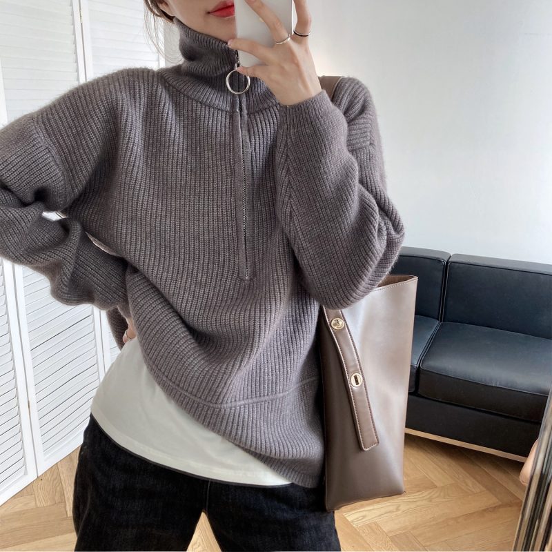 High Neck Zipper Sweater - Image 5