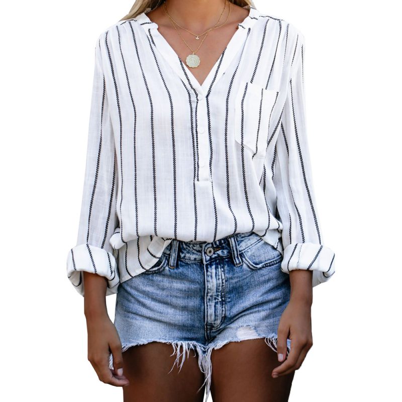 Stripe Printed V-Neck Shirt - Image 5