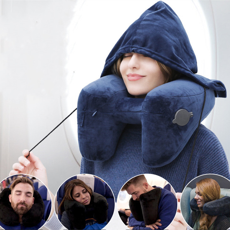 H Shaped Inflatable Hooded Neck Pillow