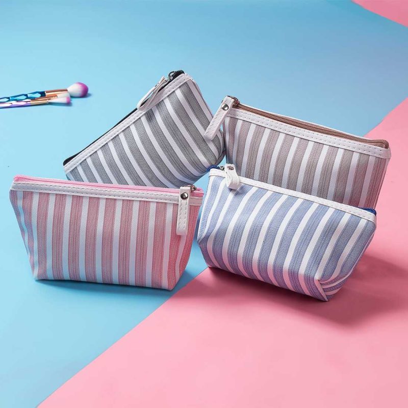 Striped Printed Canvas Travel Toiletry Organizer