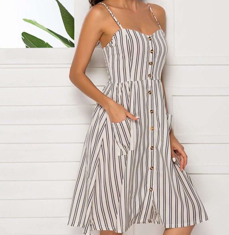 Midi Button Striped Floral Dress
