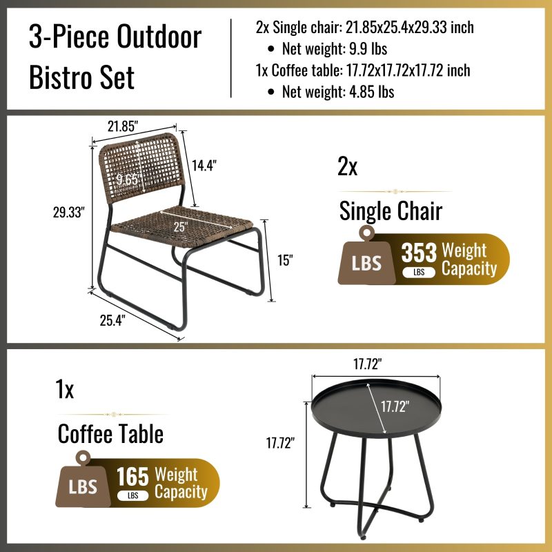 3 Piece Patio Modern Round Furniture Set - Image 7