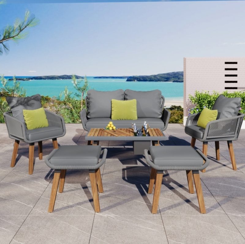 6-Piece Rope Acacia Wood Cool Bar Table Set