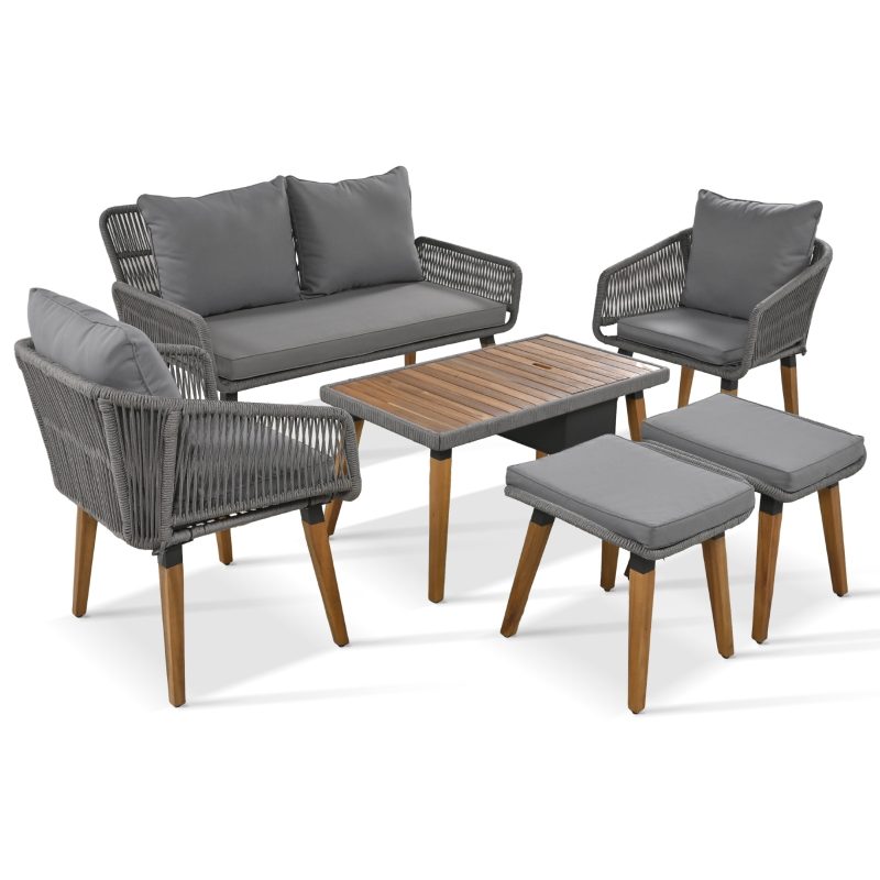6-Piece Rope Acacia Wood Cool Bar Table Set - Image 7