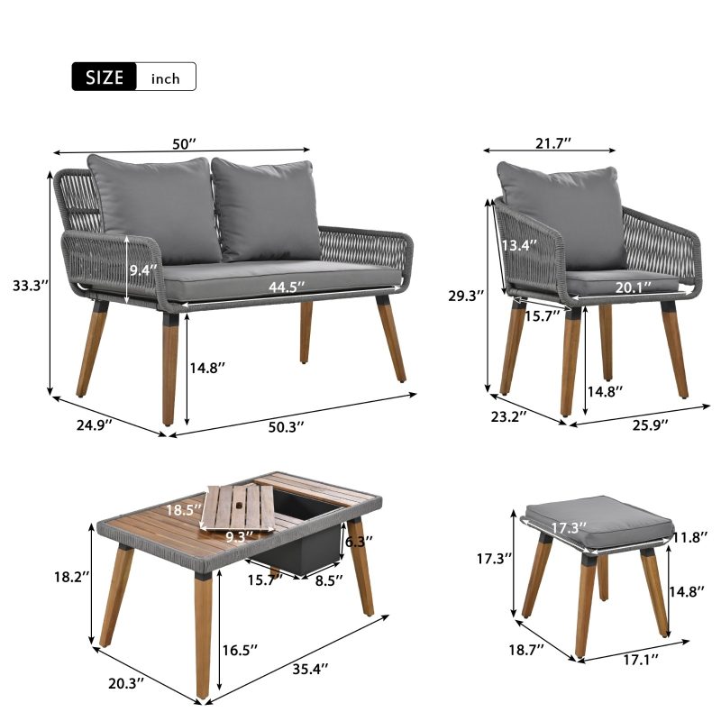 6-Piece Rope Acacia Wood Cool Bar Table Set - Image 2