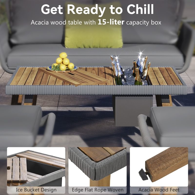6-Piece Rope Acacia Wood Cool Bar Table Set - Image 6