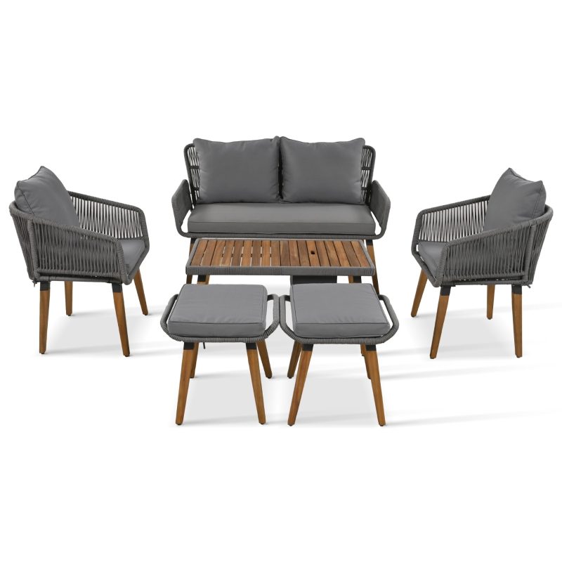6-Piece Rope Acacia Wood Cool Bar Table Set - Image 8