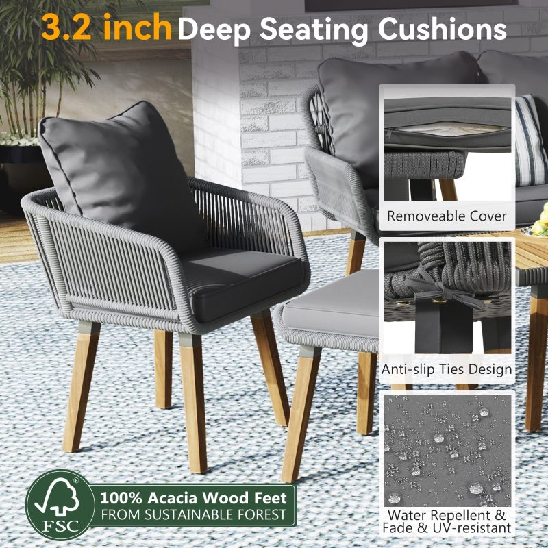 6-Piece Rope Acacia Wood Cool Bar Table Set - Image 3