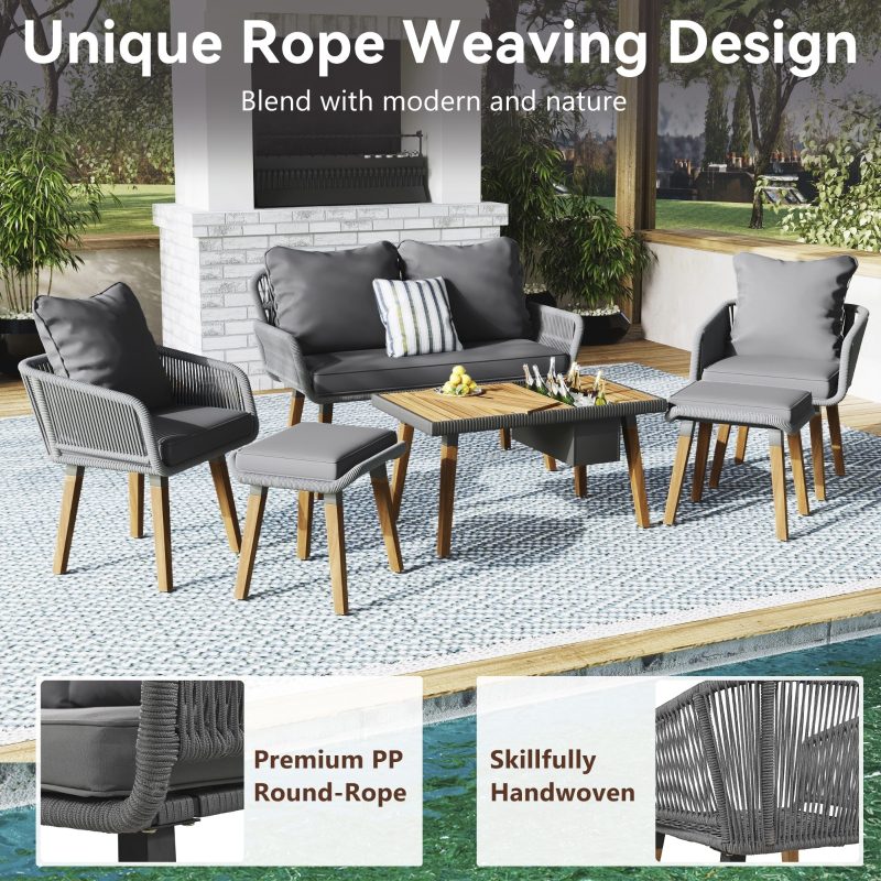 6-Piece Rope Acacia Wood Cool Bar Table Set - Image 4