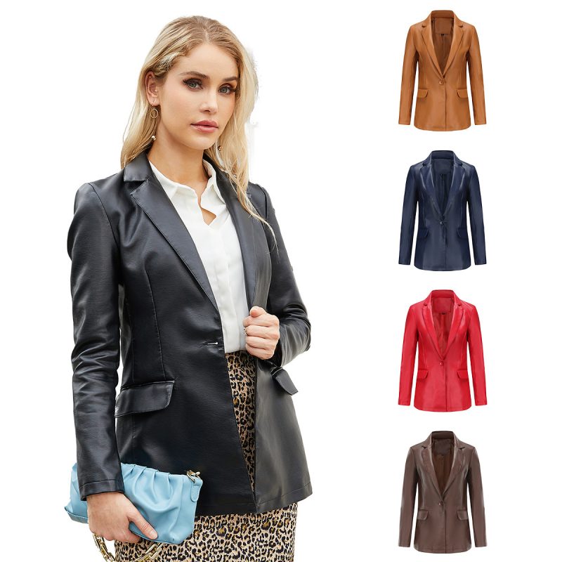 Single Button Leisure Leather Coat - Image 7