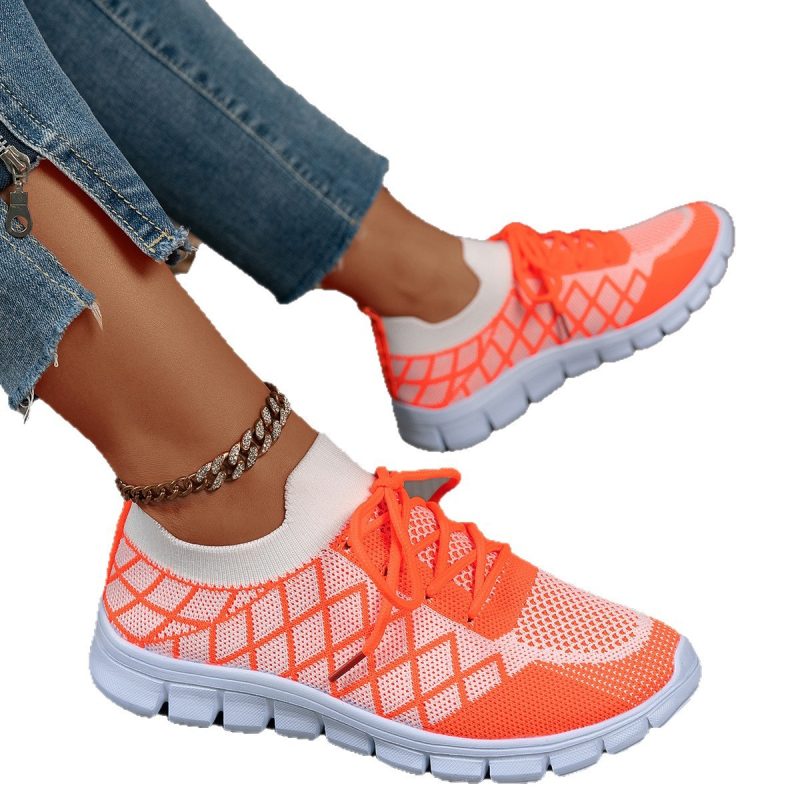 Comfortable Flyknit Lace Color Block Shoes - Image 10