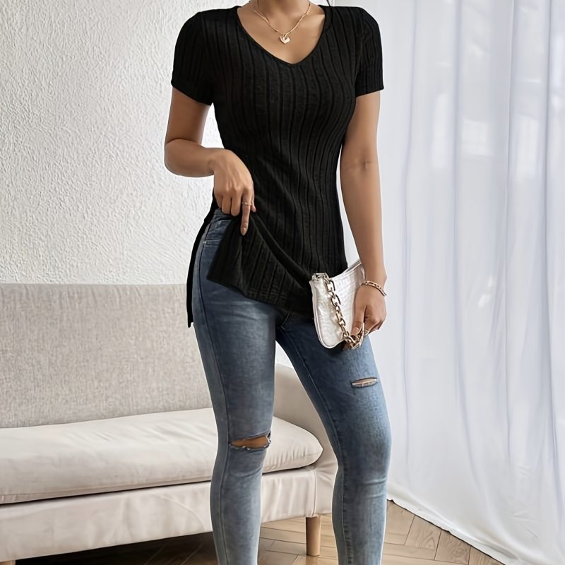 V-Neck Split Shoulder T-shirt - Image 2