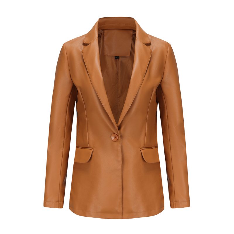 Single Button Leisure Leather Coat - Image 6