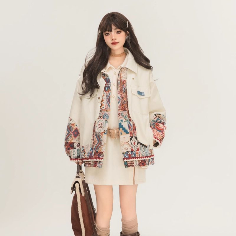 Jacquard Splicing Leather Jacket