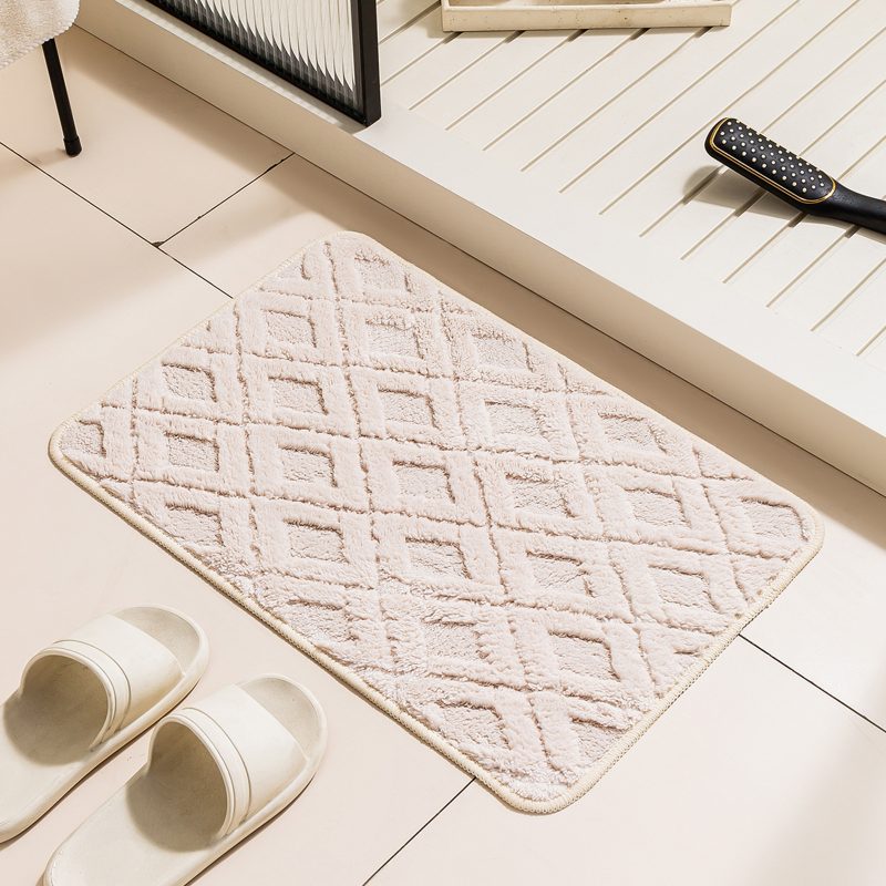 Absorbent Rhombus Plush Bathroom Door Mat - Image 2