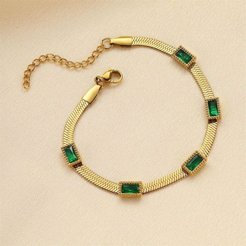 18K Gold Titanium Emerald Zircon Bracelet - Image 5