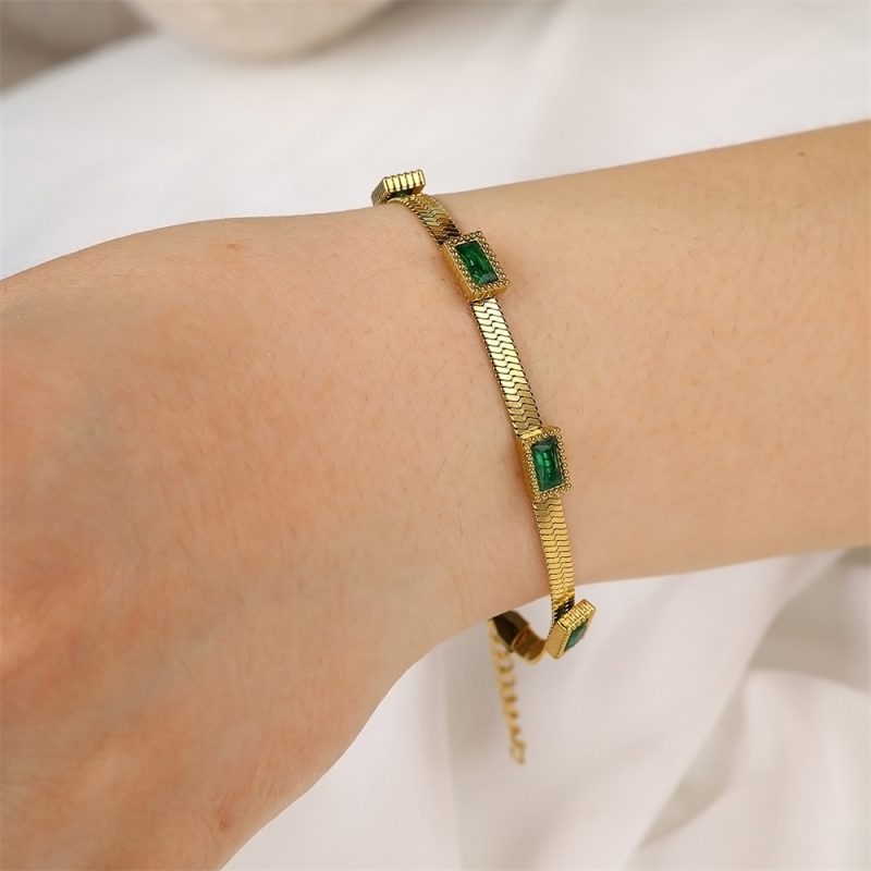 18K Gold Titanium Emerald Zircon Bracelet - Image 3