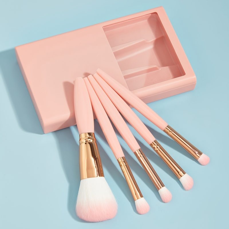 5 PCs Travel Makeup Brushes With Mirror Set - Image 4