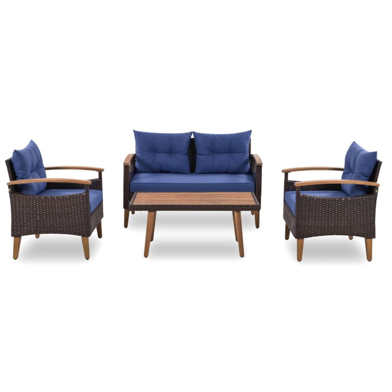 4-Piece Patio Rattan Outdoor Garden Sofa Set - Image 9