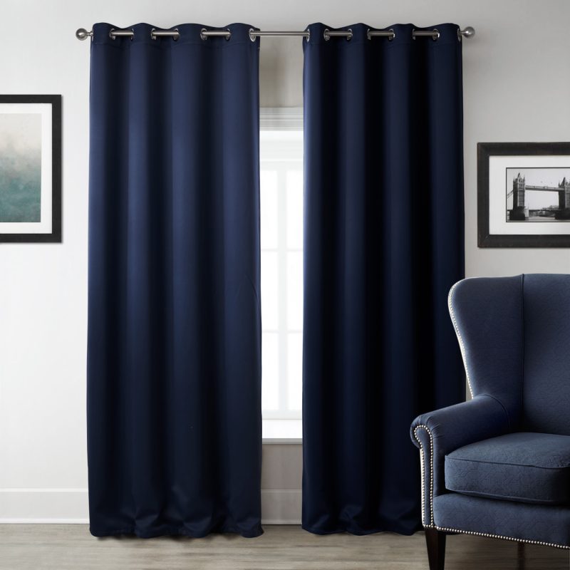 Dark Blue Bedroom Blackout Printed Curtains - Image 4