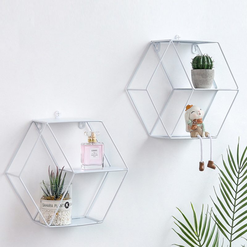 Hexagon Metal Wall Shelf Storage Holder - Image 6