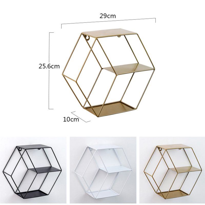 Hexagon Metal Wall Shelf Storage Holder - Image 4