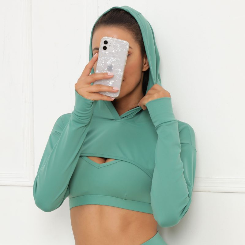 Long Sleeve Hooded Yoga Top - Image 8