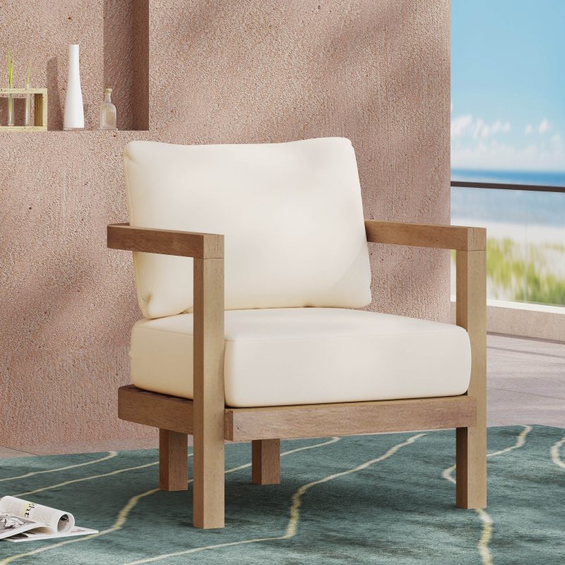 Outdoor Acacia Waterproof Thick Cushion Deep Chair - Image 7