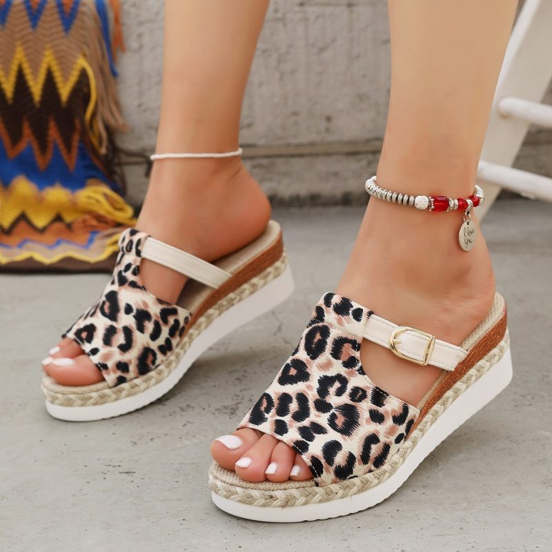 Wedge Platform Leopard Print Slippers - Image 6