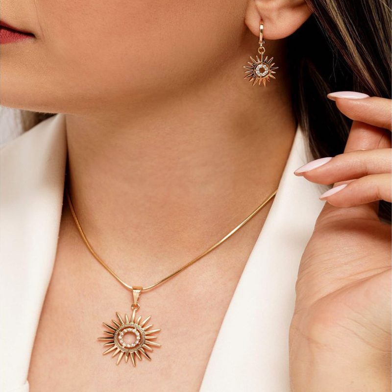 Sunflower Earrings Necklace Jewelry Suit