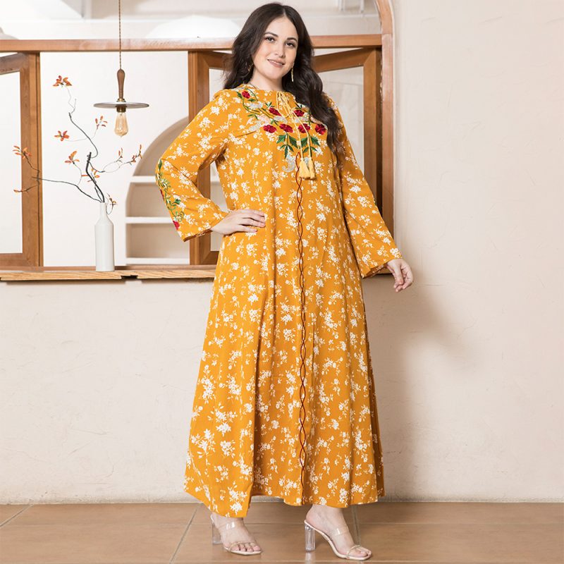 Flowers Plant Embroidery Bandage Dress