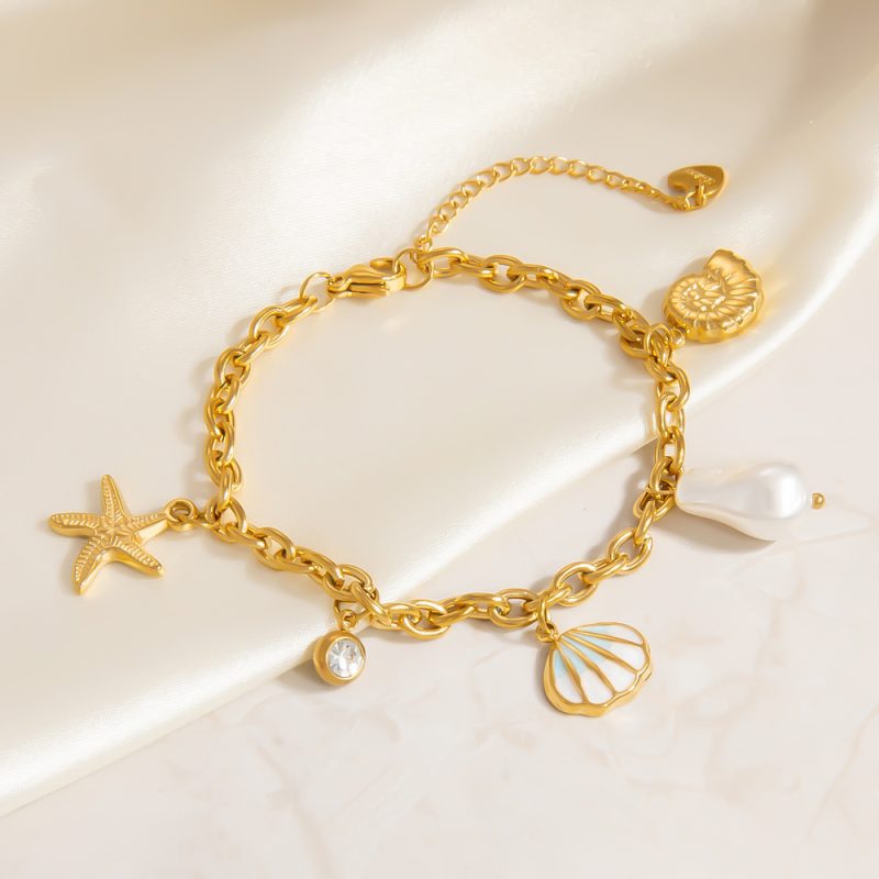 Shell Pendant 18K Gold Titanium Steel Bracelets - Image 4