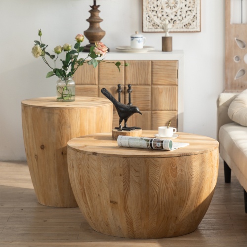 Vintage Style Bucket Shaped Coffee Table Set
