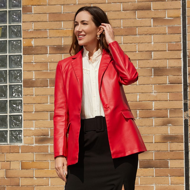 Single Button Leisure Leather Coat