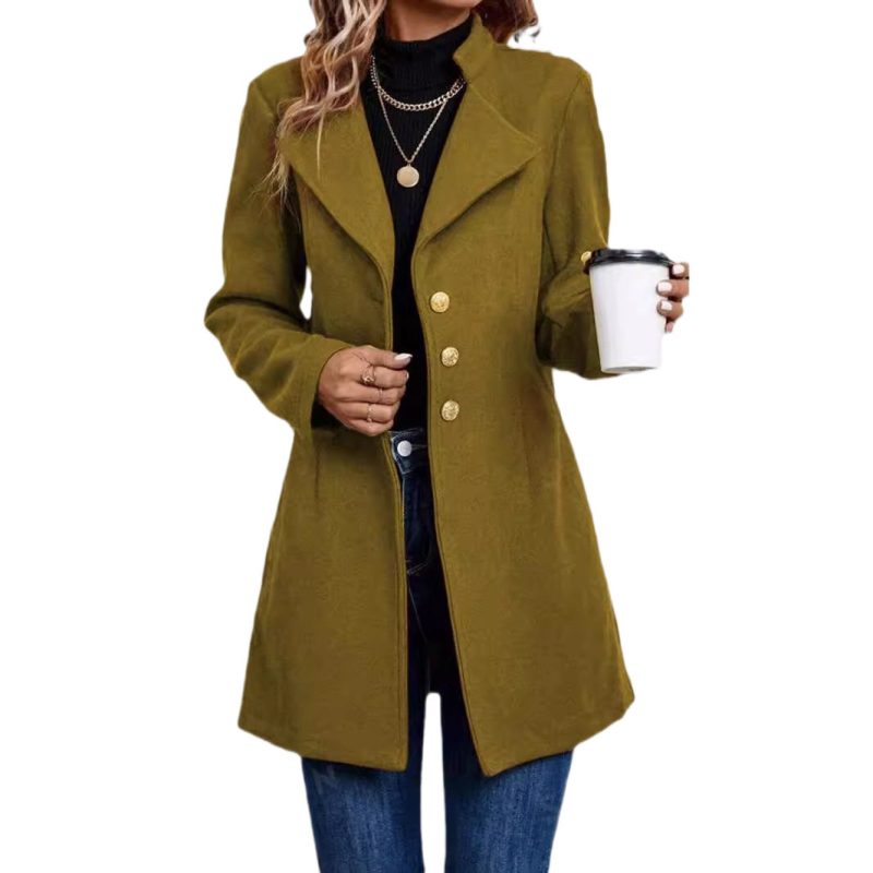 Solid Color Slim Women Woolen Coat - Image 3
