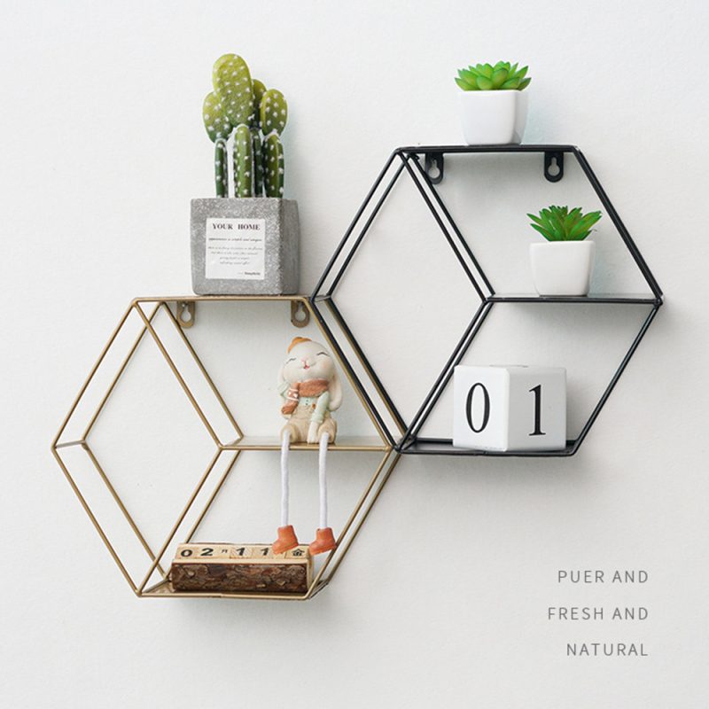 Hexagon Metal Wall Shelf Storage Holder - Image 7