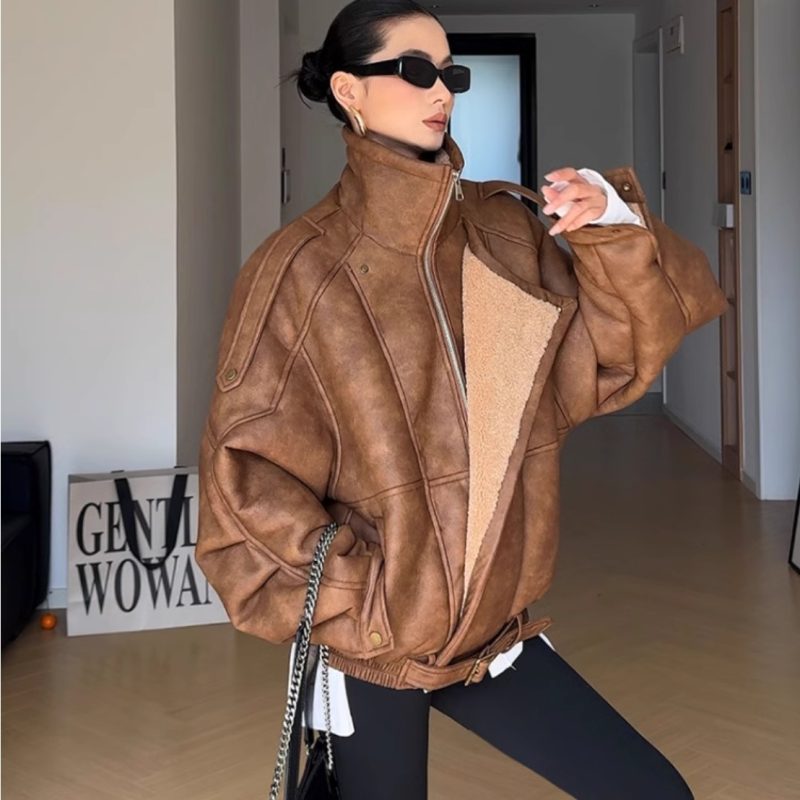 Lapel With Velvet Thickened Fur Jacket