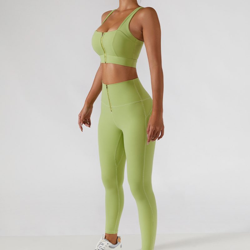 Ribbed One Shoulder Back Bra Yoga Pants Set