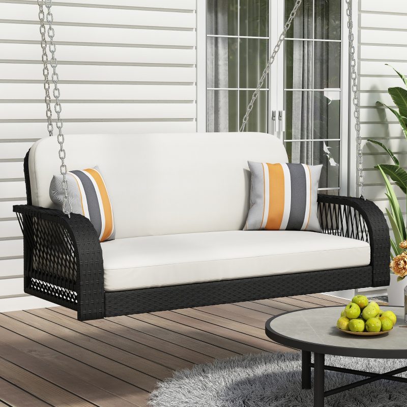 2-Seater Hanging Wicker Swing Bench With Chain
