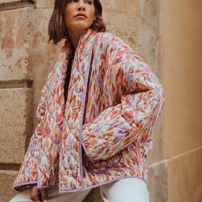 Lapel Print Quilted Jacket